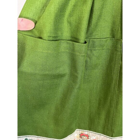 Vintage Needlepoint Folk Apron Green Floral Embroidery Old World Woven Festive - Picture 8 of 14